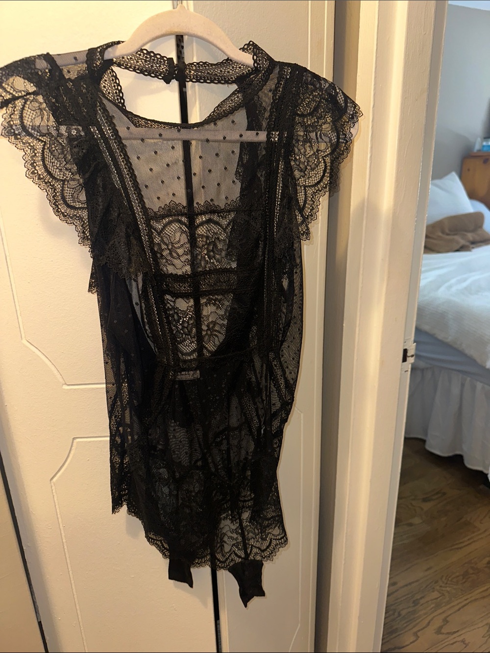Free People Black Sheer Lace Bodysuit